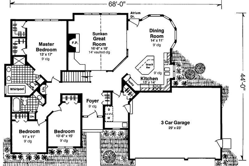 Architectural House Design - Floor Plan - Main Floor for Prairie House Plan #981-24 - 3 bed, 2 bath