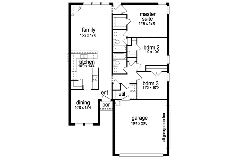 Home Plan - Floor Plan - Main Floor for Traditional House Plan #84-674 - 3 bed, 2 bath