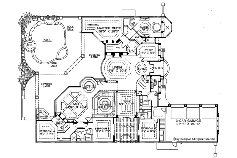 Dream House Plan - Floor Plan - Main Floor for Mediterranean House Plan #1017-13 - 4 bed, 4.5 bath