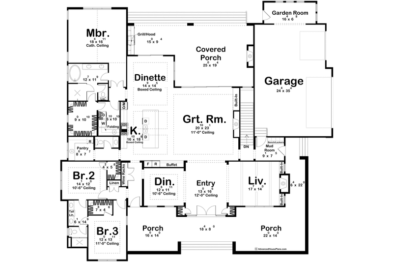 Dream House Plan - Floor Plan - Main Floor for Cottage House Plan #455-800 - 3 bed, 2.5 bath