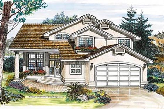 Exterior - Front Elevation for European House Plan #47-216 - 3 bed, 3 bath