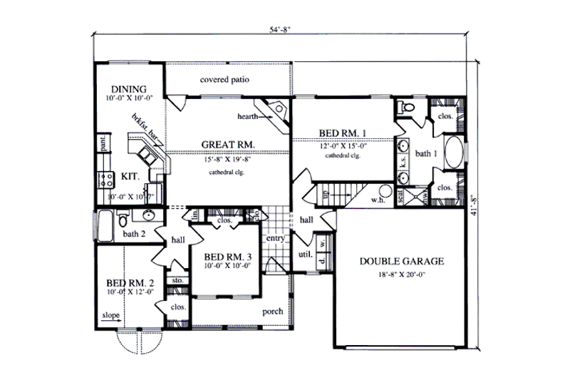 Home Plan - Floor Plan - Main Floor for Country House Plan #42-392 - 3 bed, 2 bath