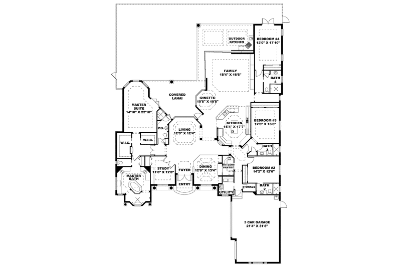 Dream House Plan - Floor Plan - Main Floor for Mediterranean House Plan #1017-123 - 4 bed, 5 bath