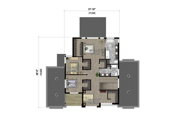Floor Plan - Upper Floor for Contemporary House Plan #25-4988 - 4 bed, 2 bath