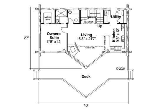 Floor Plan - Main Floor for Log House Plan #124-259 - 2 bed, 2 bath