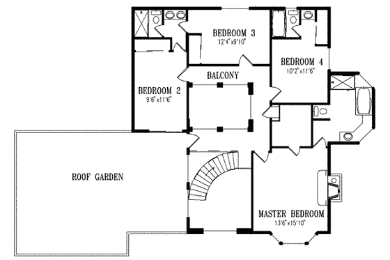 Floor Plan - Upper Floor for Mediterranean House Plan #1-631 - 4 bed, 3.5 bath