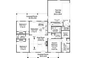 Floor Plan - Main Floor for Farmhouse House Plan #21-495 - 3 bed, 3 bath