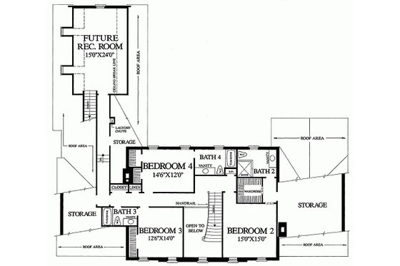 Floor Plan - Upper Floor for Colonial House Plan #137-200 - 4 bed, 4.5 bath