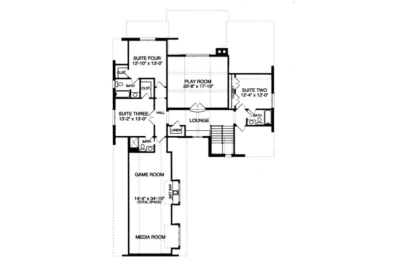 Home Plan - Floor Plan - Upper Floor for European House Plan #413-829 - 4 bed, 4.5 bath
