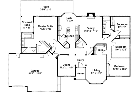 Floor Plan - Main Floor for Modern House Plan #124-167 - 4 bed, 2.5 bath