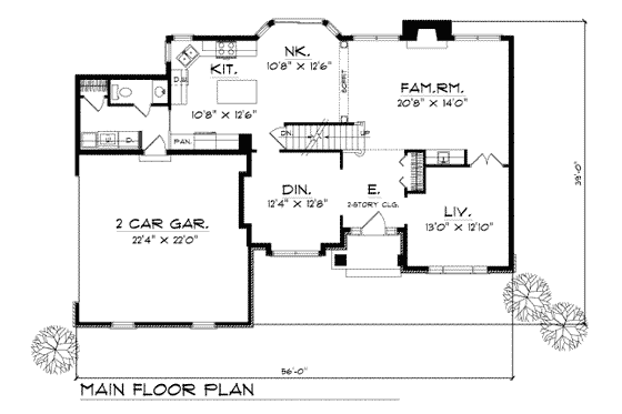 Floor Plan - Main Floor for Traditional House Plan #70-346 - 3 bed, 2.5 bath