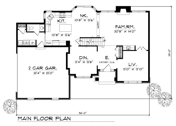Floor Plan - Main Floor for Traditional House Plan #70-346 - 3 bed, 2.5 bath