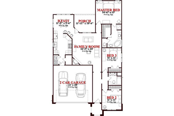 Floor Plan - Main Floor for Traditional House Plan #63-238 - 3 bed, 2 bath