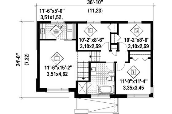 Floor Plan - Upper Floor for Contemporary House Plan #25-4734 - 3 bed, 1 bath