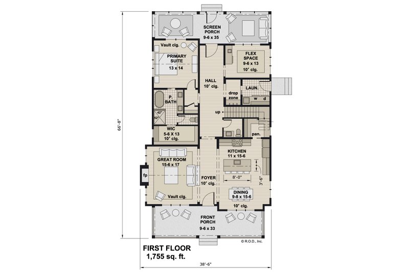 House Blueprint - Floor Plan - Main Floor for Farmhouse House Plan #51-1276 - 4 bed, 3.5 bath