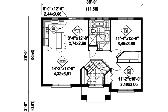 Floor Plan - Main Floor House Plan #25-4269 - 2 bed, 1 bath