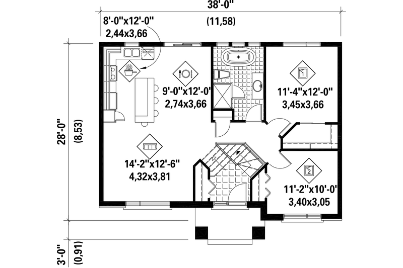 Dream House Plan - Floor Plan - Main Floor House Plan #25-4269 - 2 bed, 1 bath