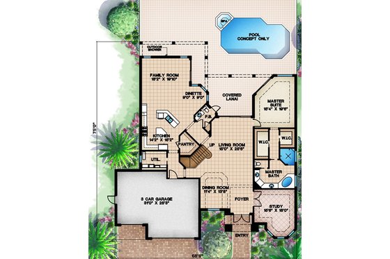 Floor Plan - Main Floor for Mediterranean House Plan #27-425 - 4 bed, 4.5 bath