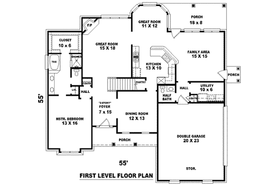 Floor Plan - Main Floor for Traditional House Plan #81-887 - 2 bed, 2.5 bath