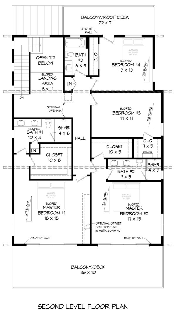 Contemporary Floor Plan - Upper Floor Plan #932-934