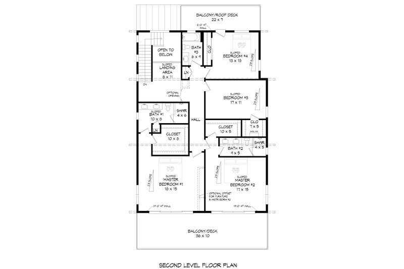 House Blueprint - Floor Plan - Upper Floor for Contemporary House Plan #932-934 - 4 bed, 3.5 bath