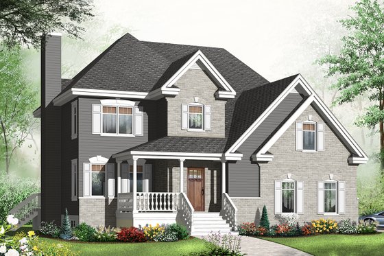 Exterior - Front Elevation 3 for European House Plan #23-2544 - 4 bed, 2.5 bath