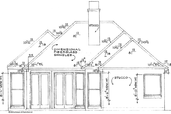 Exterior - Rear Elevation for Mediterranean House Plan #301-158 - 2 bed, 2.5 bath