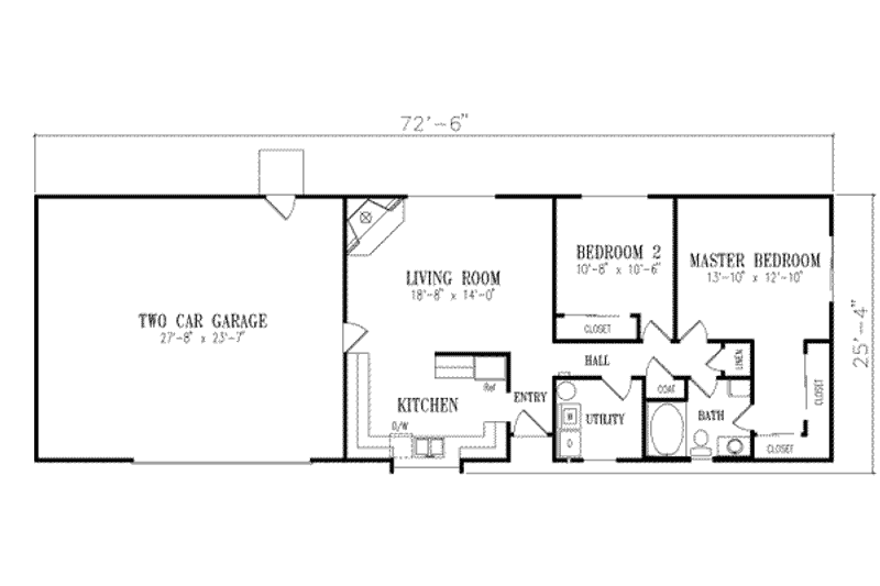 House Blueprint - Floor Plan - Main Floor for Ranch House Plan #1-156 - 2 bed, 1 bath