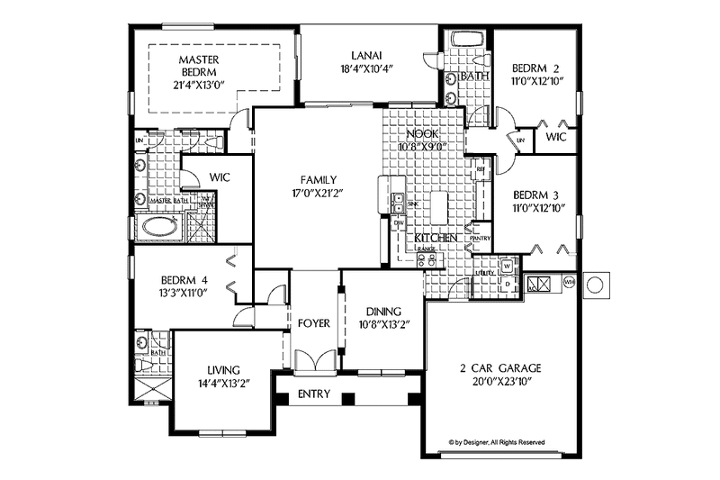 Architectural House Design - Floor Plan - Main Floor for Mediterranean House Plan #999-122 - 4 bed, 3 bath