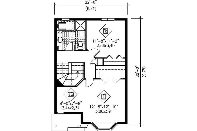 House Design - Floor Plan - Upper Floor for Traditional House Plan #25-288 - 2 bed, 1.5 bath