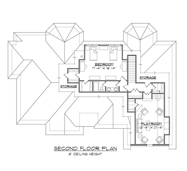 House Design - European Floor Plan - Upper Floor Plan #1054-54