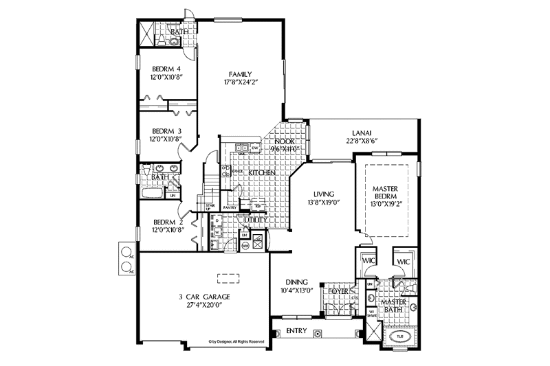 Home Plan - Floor Plan - Main Floor for Mediterranean House Plan #999-124 - 4 bed, 3 bath