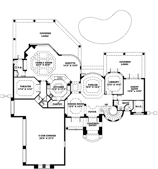 Architectural House Design - Mediterranean Floor Plan - Main Floor Plan #1017-108