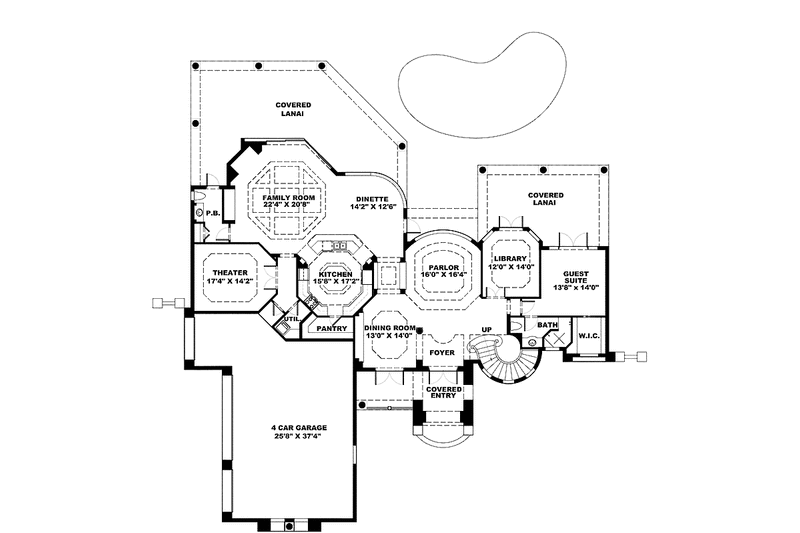 Dream House Plan - Floor Plan - Main Floor for Mediterranean House Plan #1017-108 - 4 bed, 4.5 bath