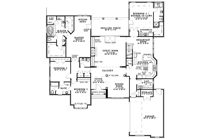 House Plan Design - Floor Plan - Main Floor for Traditional House Plan #17-3139 - 4 bed, 4.5 bath