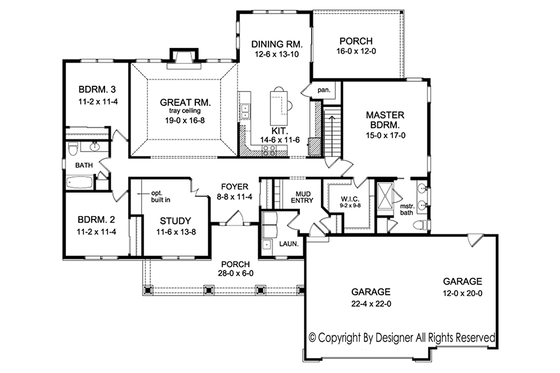 Floor Plan - Main Floor for Ranch House Plan #1010-193 - 3 bed, 2 bath