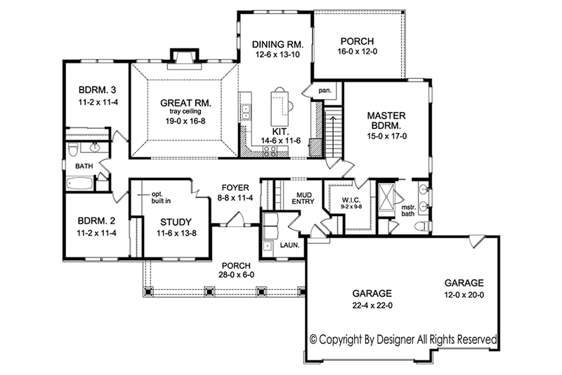 Architectural House Design - Floor Plan - Main Floor for Ranch House Plan #1010-193 - 3 bed, 2 bath
