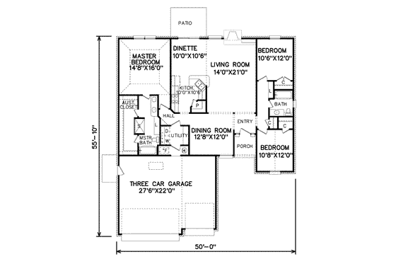 Floor Plan - Main Floor for Traditional House Plan #65-324 - 3 bed, 2 bath
