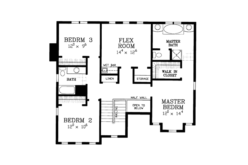Home Plan - Floor Plan - Upper Floor for Prairie House Plan #72-1134 - 3 bed, 2.5 bath
