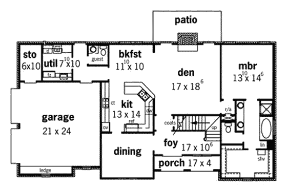 Floor Plan - Main Floor for European House Plan #16-252 - 4 bed, 3.5 bath