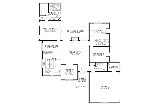 Floor Plan - Main Floor for Ranch House Plan #17-2837 - 3 bed, 2 bath