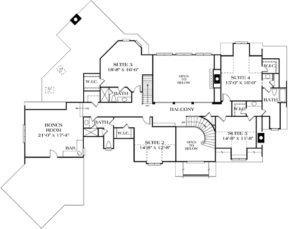 House Blueprint - European Floor Plan - Upper Floor Plan #453-242