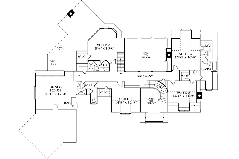 House Blueprint - Floor Plan - Upper Floor for European House Plan #453-242 - 5 bed, 4 bath