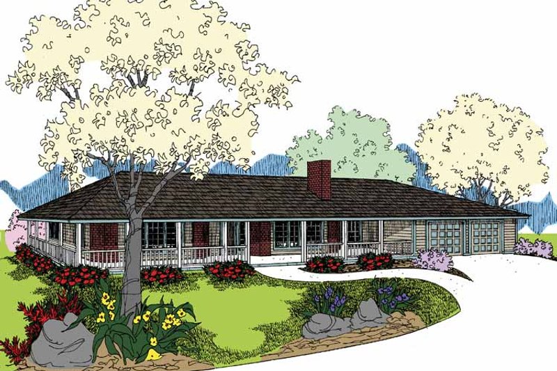 Architectural House Design - Ranch Exterior - Front Elevation Plan #60-1005