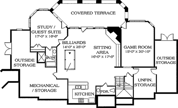 House Blueprint - Country Floor Plan - Lower Floor Plan #453-233