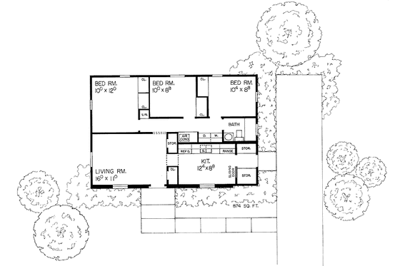 Floor Plan - Main Floor for Colonial House Plan #72-597 - 3 bed, 1 bath
