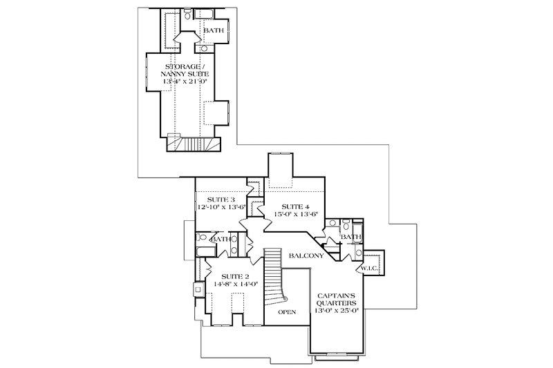 House Blueprint - Floor Plan - Upper Floor for Country House Plan #453-142 - 5 bed, 5 bath