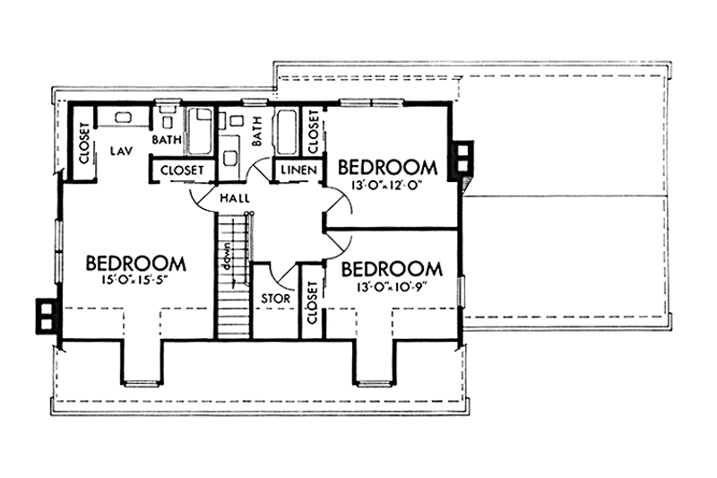 Home Plan - Floor Plan - Upper Floor for Colonial House Plan #320-1291 - 4 bed, 3 bath