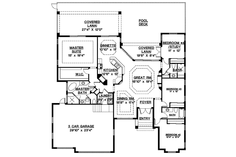 Home Plan - Floor Plan - Main Floor for Mediterranean House Plan #1017-115 - 4 bed, 3 bath