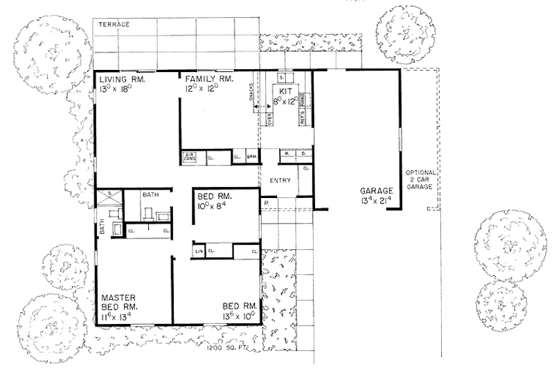 House Plan Design - Floor Plan - Main Floor for Ranch House Plan #72-516 - 3 bed, 2 bath